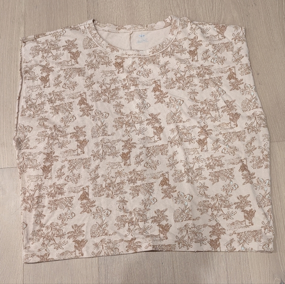 aerie Tops - Floral Print Beige T-Shirt